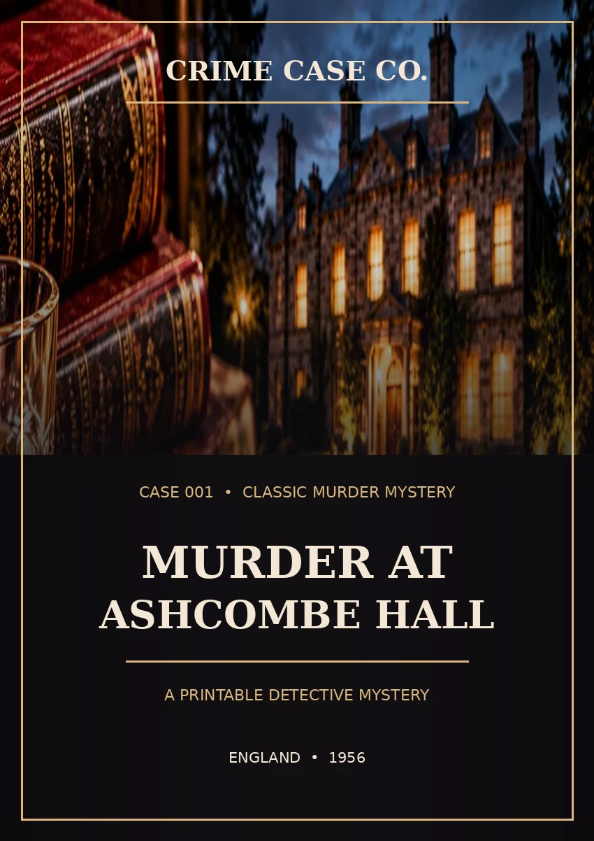 Murder at Ashcombe Hall printable detective mystery cover